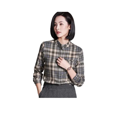 Lucybaily Рубашка Женская Серый Кофейный Клетка