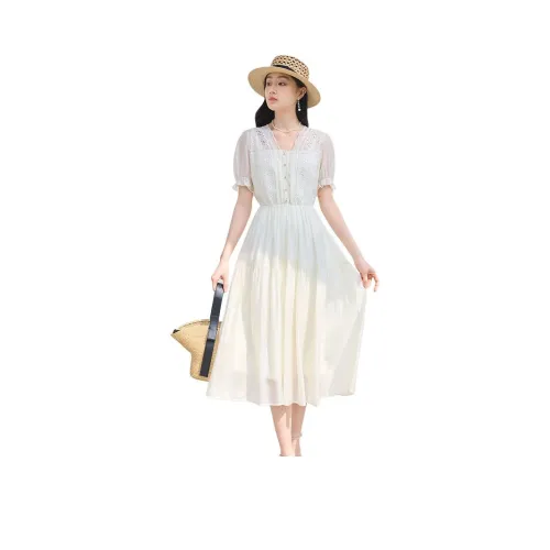 XIANGYING Короткое платье с короткими рукавами женское цвет экрю