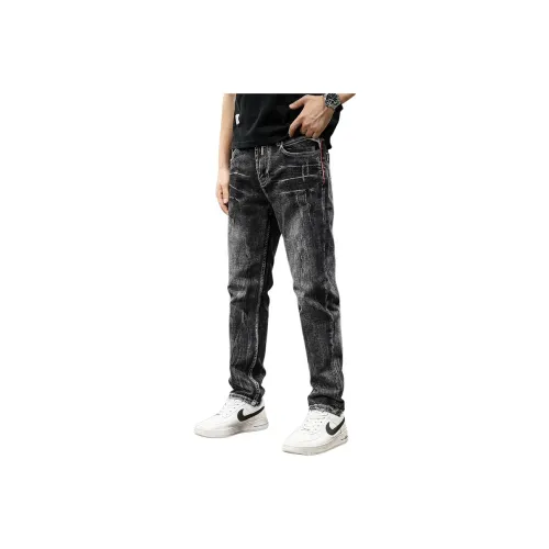 QIANJINNIU Черные Мужские Джинсы