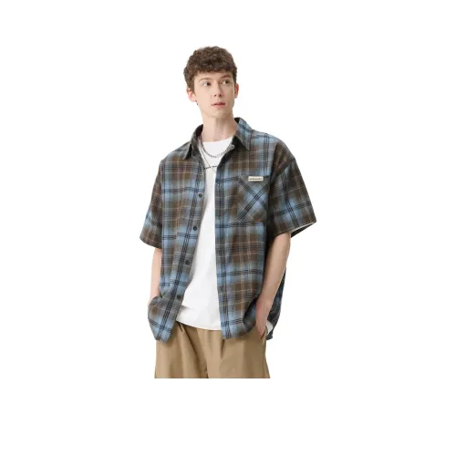 NEVER RULE Сине-коричневая клетка Унисекс Рубашки