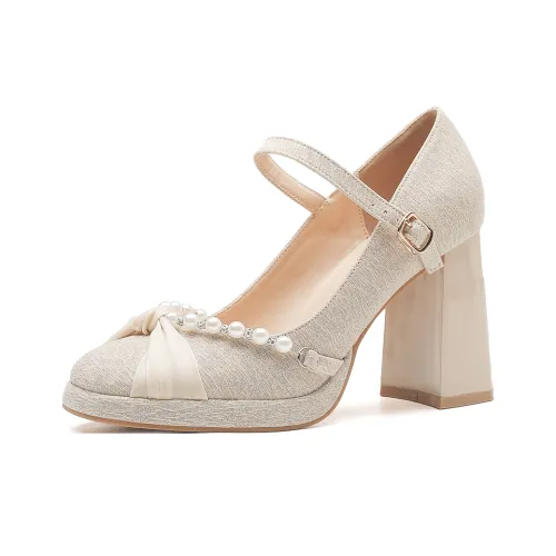 GOSO Грубый каблук Туфли Мэри Джейн Женские Абрикос