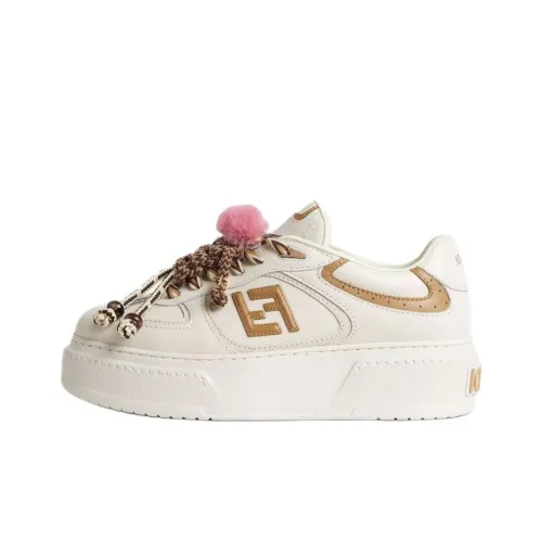 FENDI Match Платформа Печенье Обувь Пухлые Туфли Низкий Топ Кроссовки для Скейтбординга Женские Белые