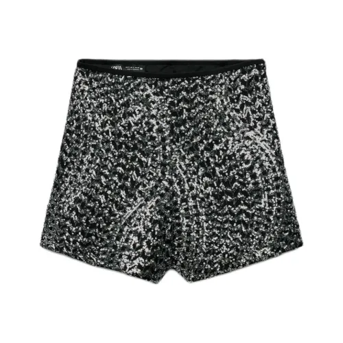 ZARA Черные/серебристые Женские Повседневные шорты