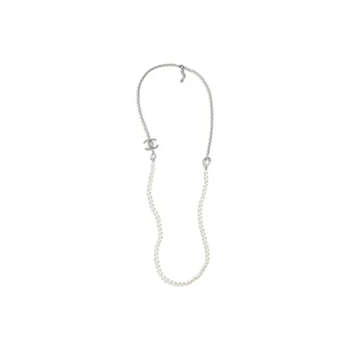 CHANEL 24A Металл Искусственный жемчуг Стразы Ожерелья Унисекс Белый