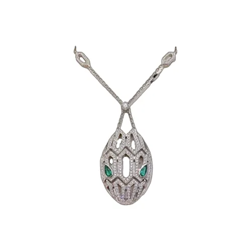 BVLGARI Serpenti Seduttori Колье Белое Золото 18 Карат, Глаза Змеи Из Изумруда, Бриллиантовое Паве На Цепочке И На Змеиной Голове