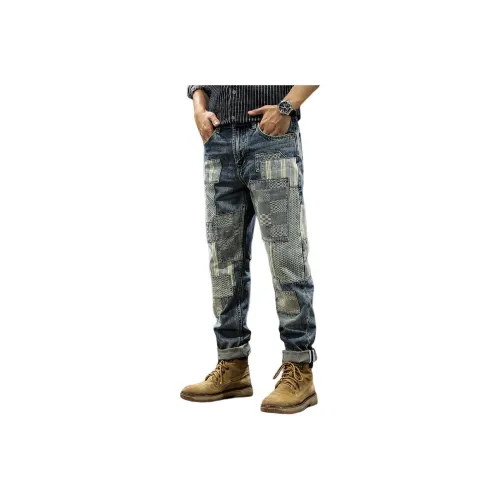 QIANJINNIU Blue Men's Jeans QIANJINNIU Синий Мужской Джинсы