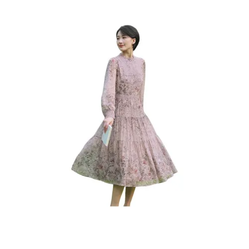 VGRASS STUDIO Длинное платье с длинными рукавами женское цвет персик