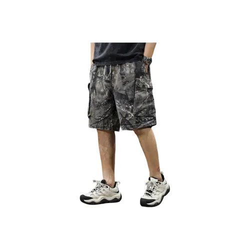 QIANJINNIU Серые Ветчатые Камуфляжные Унисекс Шорты Карго