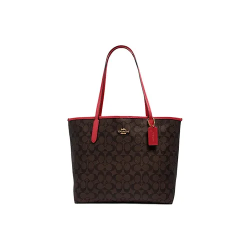 COACH City Canvas с кожаными вставками сумка-тоут сумка для покупок сумка через плечо большая женская