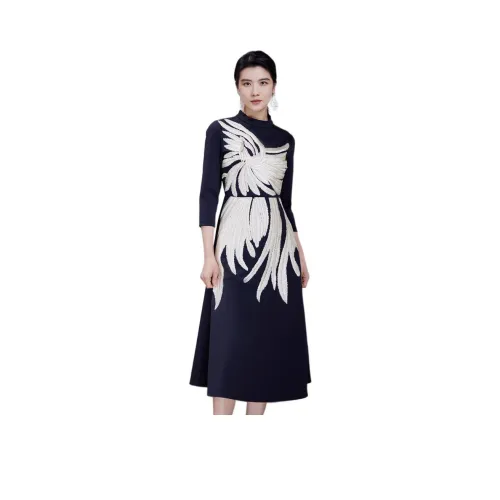 BBLLUUEE Длинный рукав Платье Женское Чернила Черный