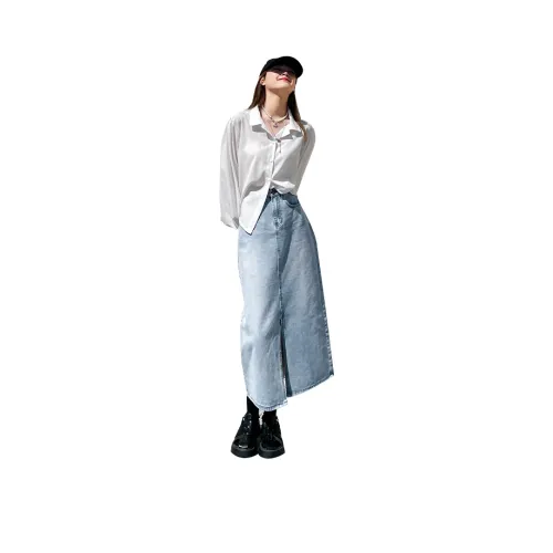 ZAZN Denim Long Skirt Women's Light Blue