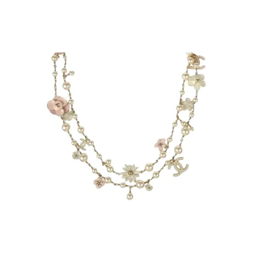 CHANEL CAMELIA Золотое покрытие Искусственный жемчуг Ожерелье Женское Золото