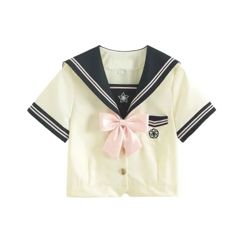 Luohua Candy Huasaki Женские Высокие Талии Однотканный Короткий Рукав + Галстуки-бабочки Женская Униформа
