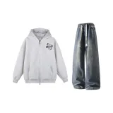 Белый, серый вереск + светло-синие штаны