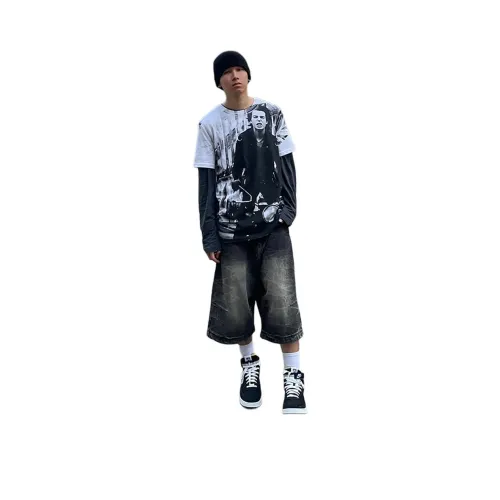 CORNILOT Черно-серый цвет унисекс джинсовые шорты