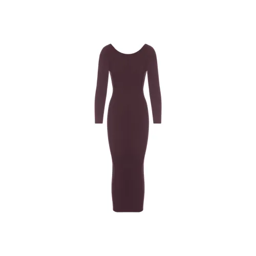 NAKED WARDROBE Шоколад Женские Длинные Платья с Рукавами