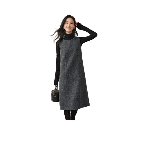 OUNIXUE Без рукавов Платье Женское Темно-серое