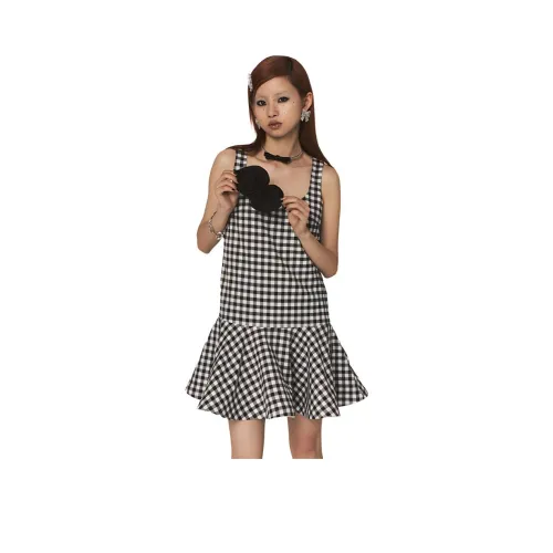 CatPunch Slip Платье Женское Черный Белый Клетка
