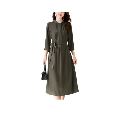 Маринованный зеленый Женские Длинные Платья с Рукавами