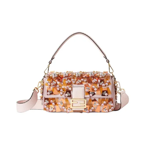 FENDI Baguette Satin Fabric Baguette Bag Crossbody Bag Shoulder Bag Medium Women's Pink