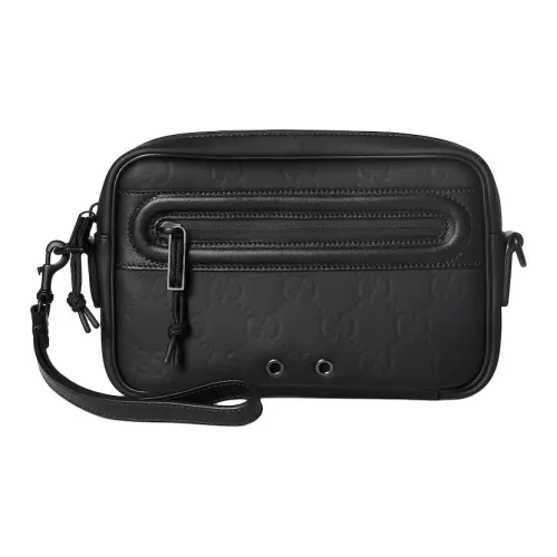 GUCCI GG Матовый Резиновый Плечевая Сумка Маленькая Мужская Черная