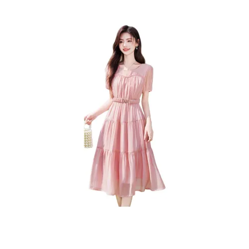 Like The Age Of Water Короткий рукав Платье Женское Розовое