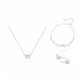 Ожерелье с кулоном "Маленькая круглая подвеска" + Браслет с бантом + Серьги-бабочка - комплект из трех предметов