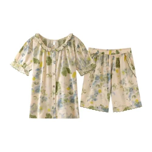 ZumashL S85208# MID Sleeved Шорты Масляная живопись Palette Бежевый Основа Женские Пижамные комплекты