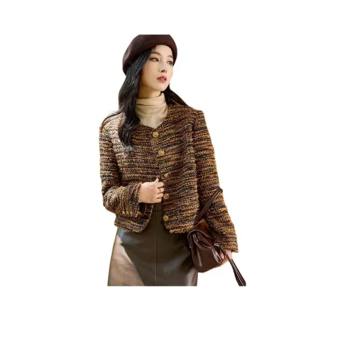 OUNIXUE Cropped Coat Women's Yellow Brown OUNIXUE Укороченное пальто женское желтый коричневый