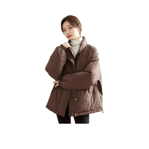 JEANSWEST Минималистский стиль Fashion Однотонный Универсальный Свободный крой Длинный рукав С наполнителем Зимний Женский Светлый кофейный