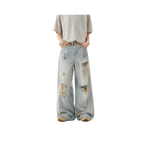 NEVER RULE Промытый синий Унисекс Джинсы