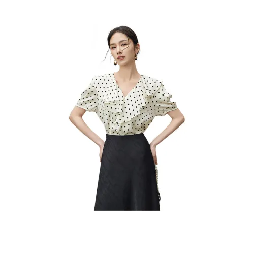 SENTUBILA Белый с Черной Точкой Женские Шифоновые Рубашки