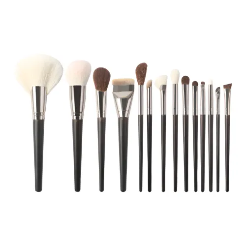 JOLLYBULL 14 шт Черная ручка Натуральный мех Щетка Набор Кисти для макияжа