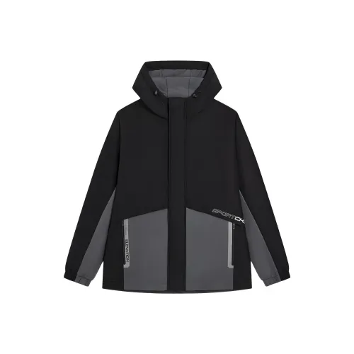 XTEP Хлопковый пуховик Мужской Глубокий черный Белка серый