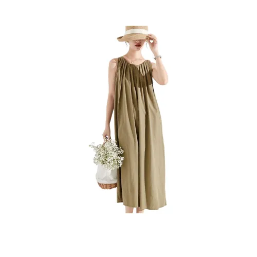 ZIMO Без рукавов Платье Женское Светлый Армейский Зеленый