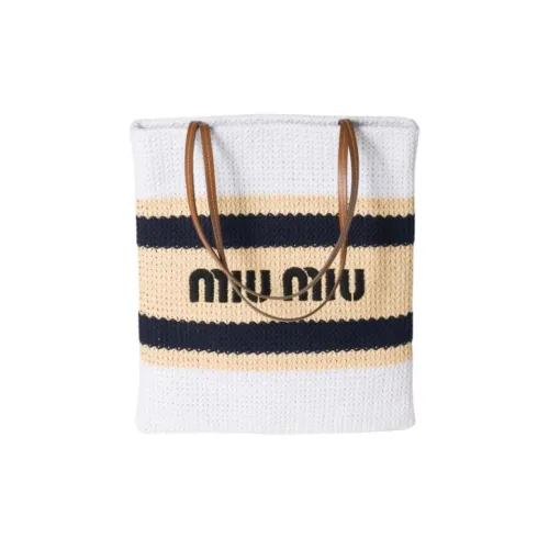 MIU MIU Хлопок Тоут Сумка Сумка для покупок Сумка Женская Естественный Белый