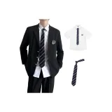 Черный комплект из трех предметов [пальто + рубашка + галстук]