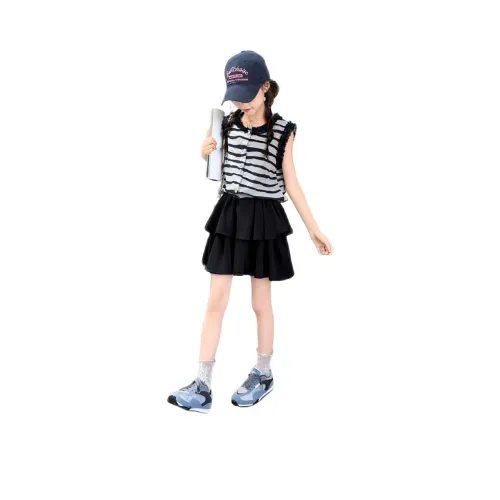 MUMUTU Полосы Кардиган And Юбка с Рюшами Одежда Набор Kids Комплекты с Юбкой