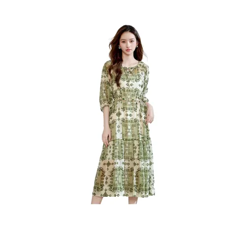 Love Elaine Длинное платье с длинными рукавами женское зеленый цветная глазурь