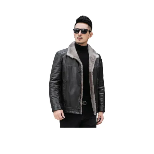 JIMU Haining Овчина Мужская Натуральная Кожа Куртка с Норковой Овечьей Шерстью Подкладка Wa Козья Кожа Пальто Куртка Мужская