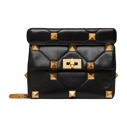 Valentino Roman Stud Овчина Портативная Сумка через плечо Сумка на плечо Женская Черная