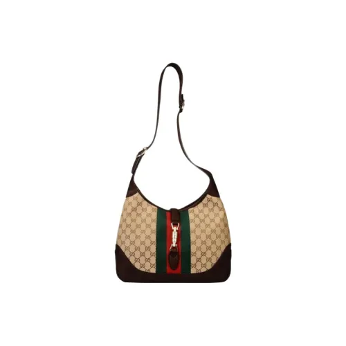 GUCCI Jackie 1961 Холст с кожей Комбинированный Лунный Сумка на плечо Сумка на плечо Большая Женская Черная