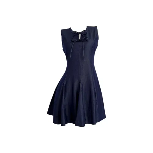 TSKIU Темно-синий Женские Платья без рукавов