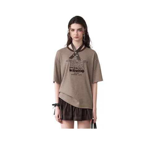 JORYAweekend x HUANHUANTU Рубашка с оборванным рукавом женская светлый кофейный