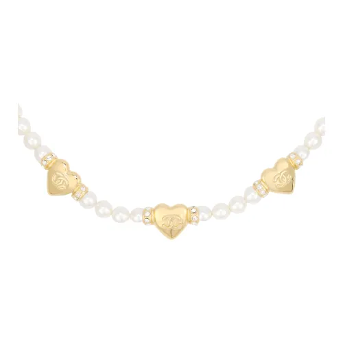 CHANEL 24P Жемчужные ожерелья Унисекс Золото Белый