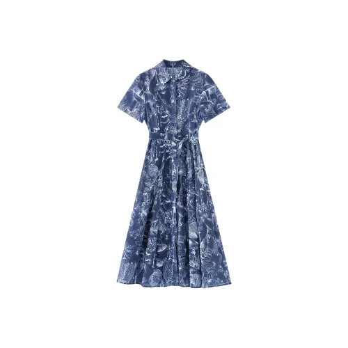 MH Синий Женские Короткие Платья с Рукавами