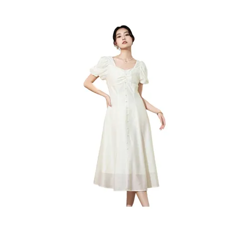 SMEN Короткий рукав Платье Женское Бежевый