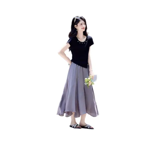 Still quiet Черный + Серый Женские Комплекты с юбкой