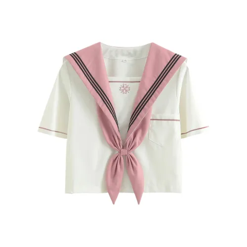 Luohua Candy Цветочный Snowfall Розовый Короткий рукав Одиночная пара + Галстуки-бабочки Женская униформа