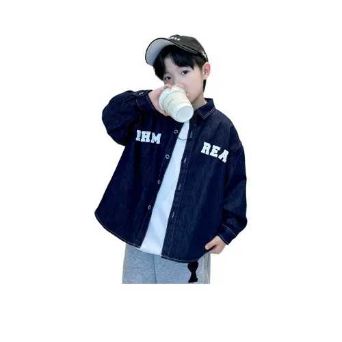 The panda is round Письмо Детские джинсовые рубашки Весна-осень Детский Синий